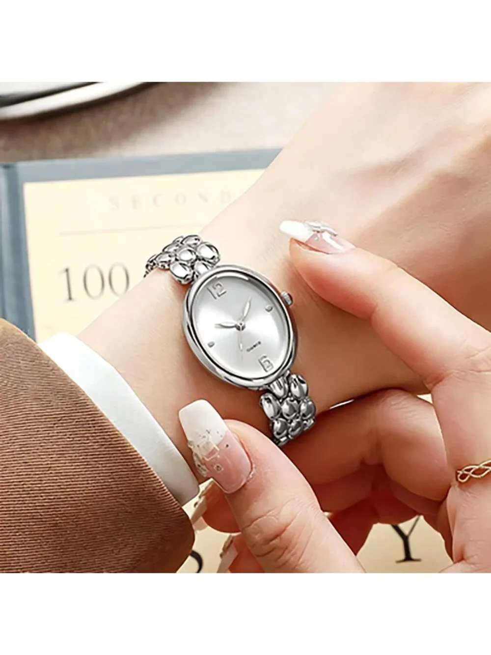 Women’s Silver Lightweight Oval Dial Quartz Analog Elegant Dress Wrist Watch
